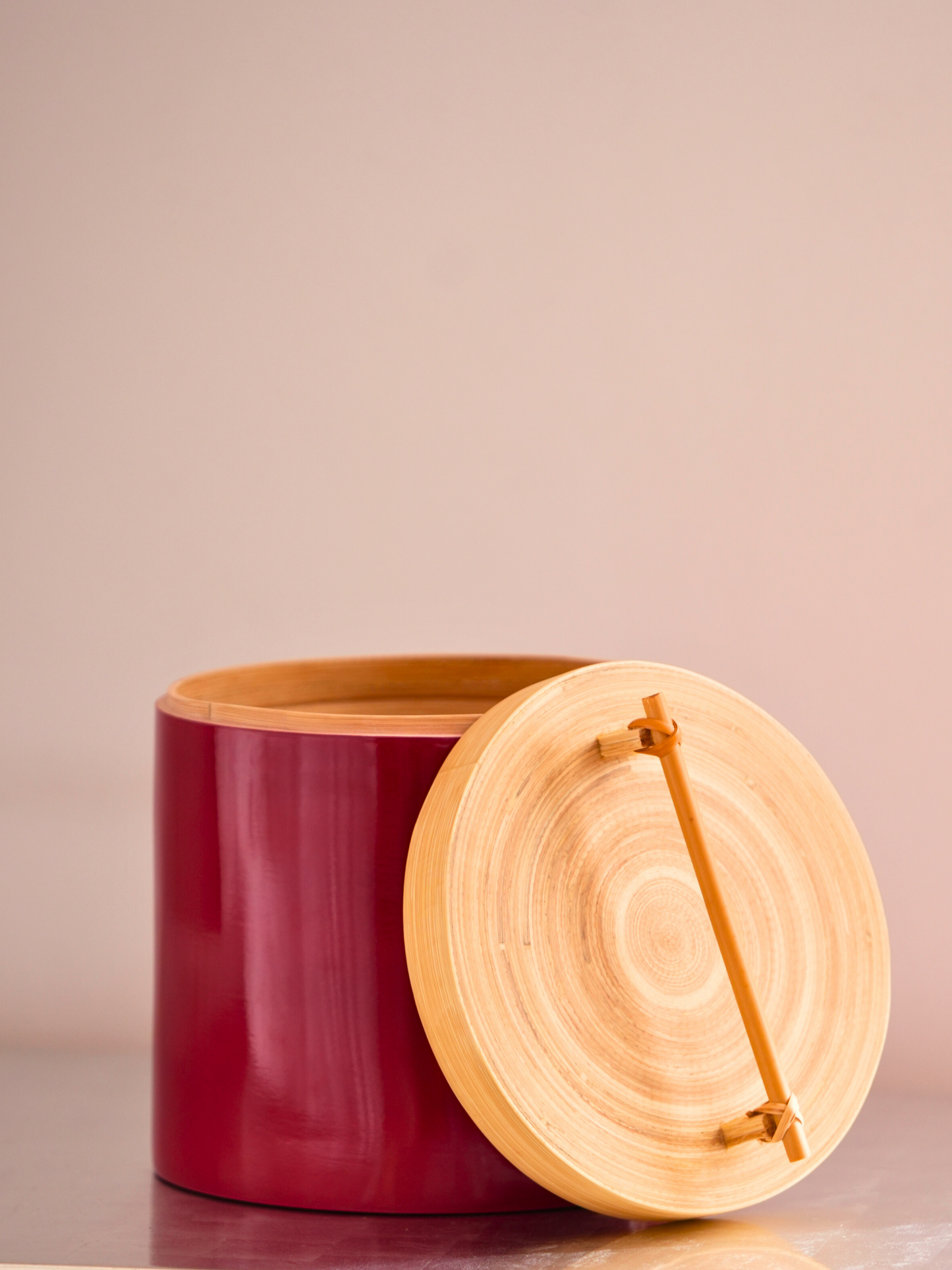 Red Lacquer & Bamboo Cannister