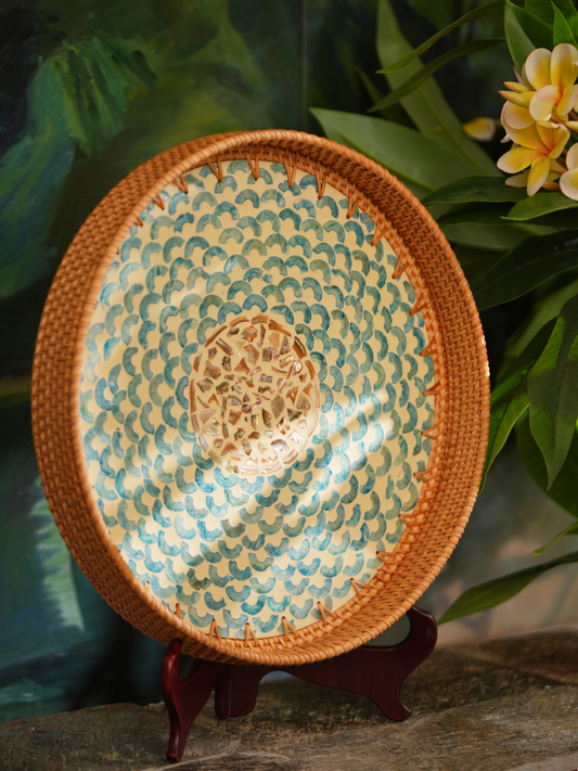 Bamboo & Shell Inlay Tray- Sky Blue
