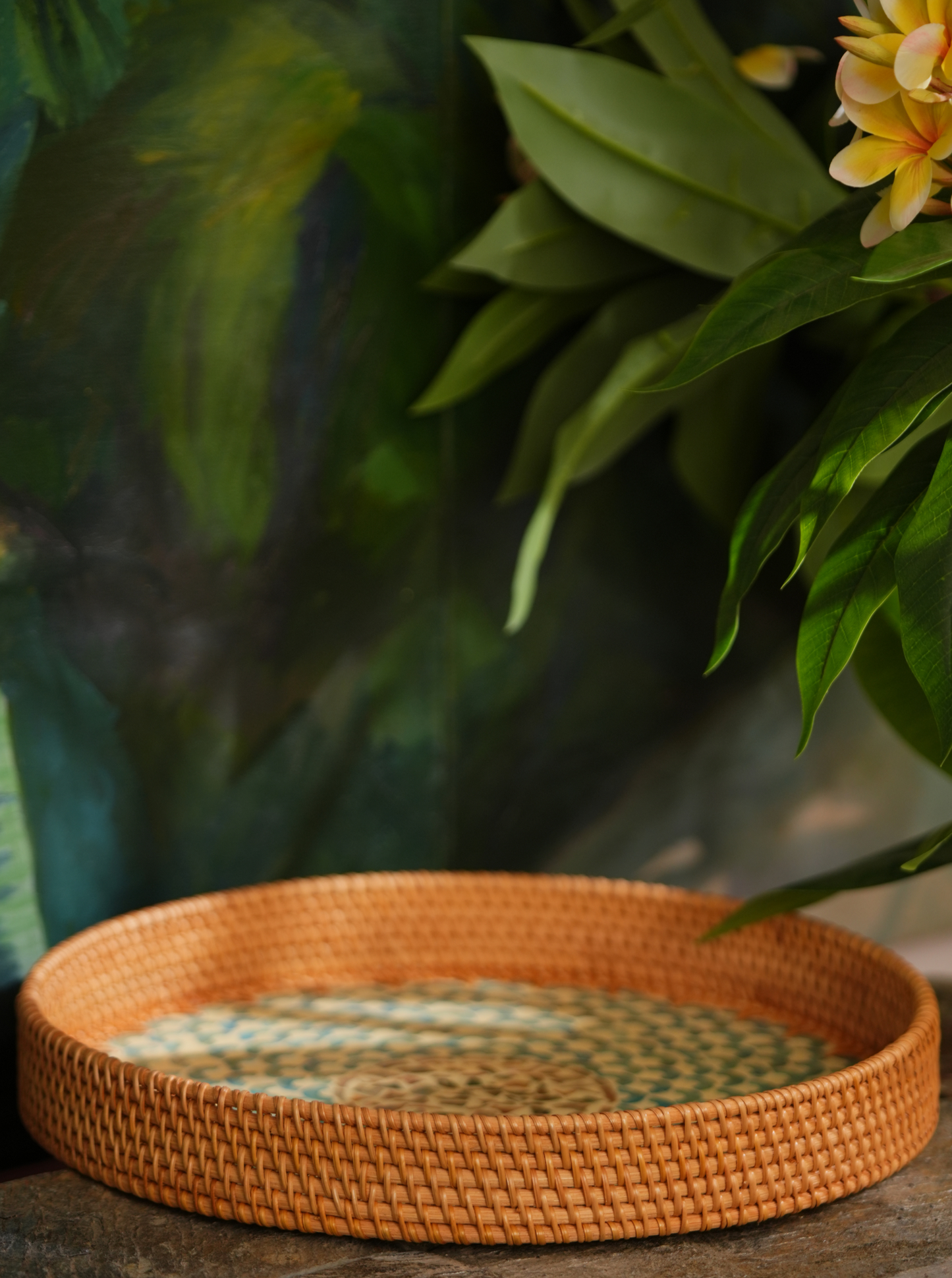 Bamboo & Shell Inlay Tray- Sky Blue