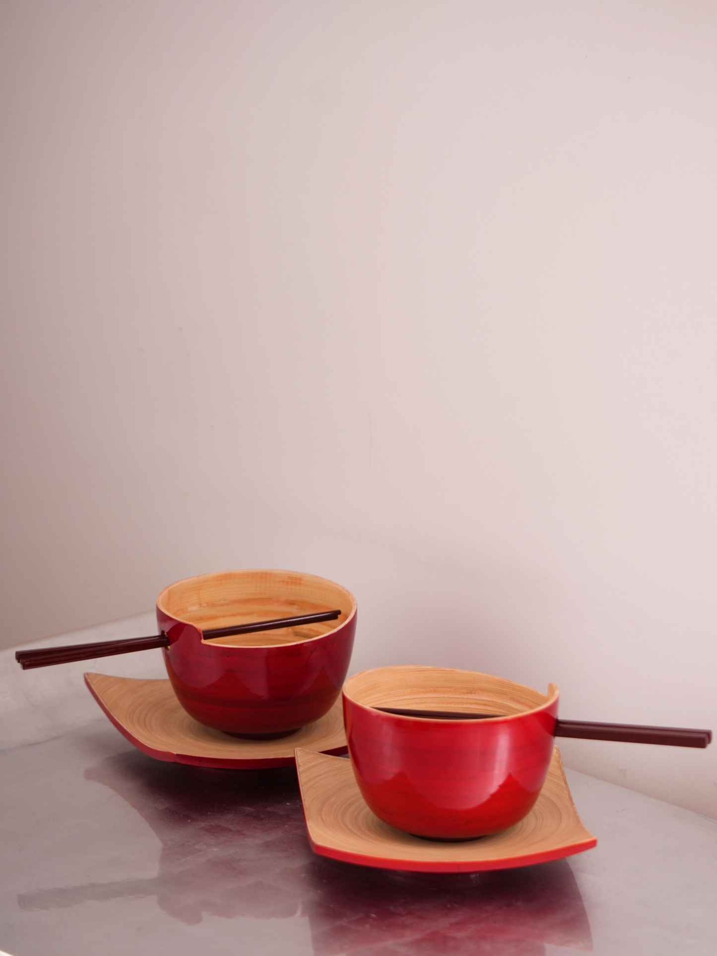 Bamboo & Lacquer Soup Bowl Set with Chopsticks