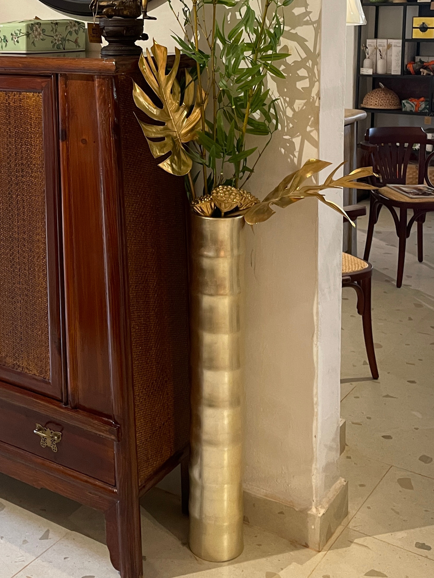 Silver Lacquer Tall Bamboo Vase