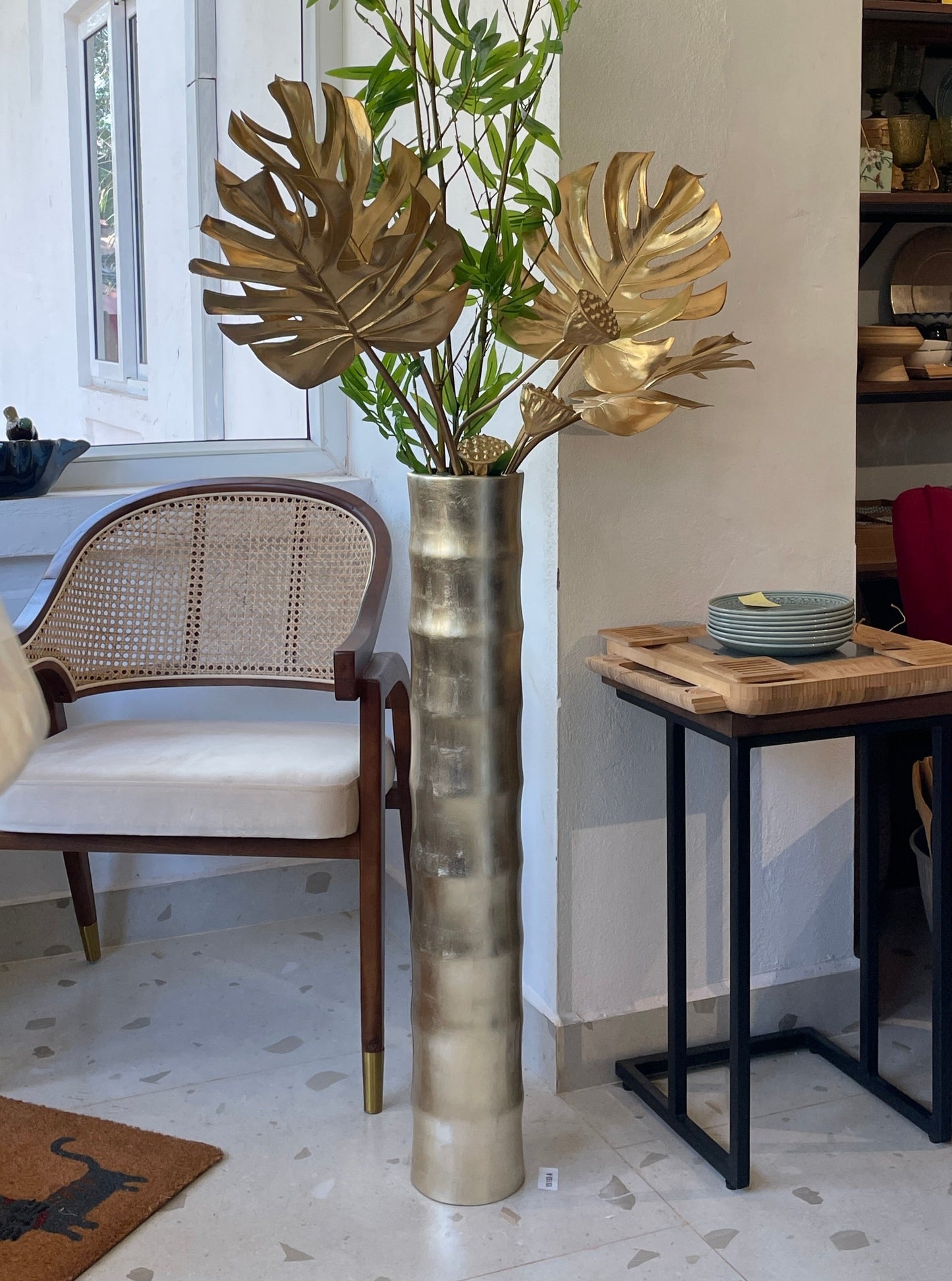 Silver Lacquer Tall Bamboo Vase