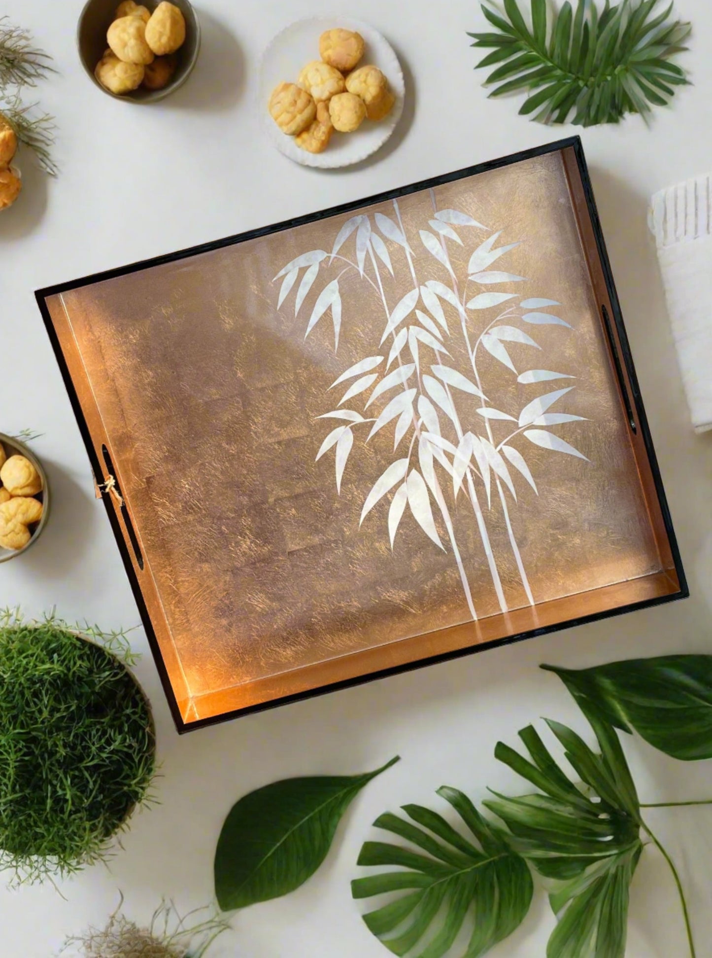 Lacquer Copper Bamboo Design Tray