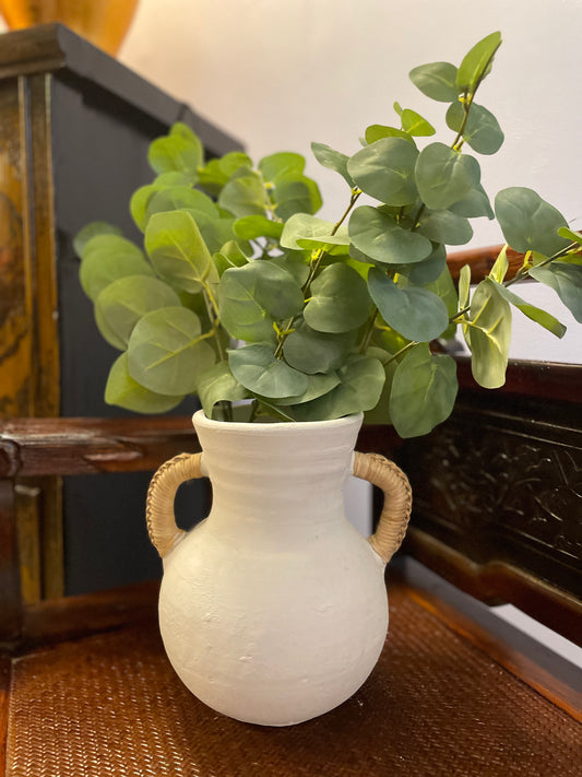 Terracotta Vase with Wicker Handles