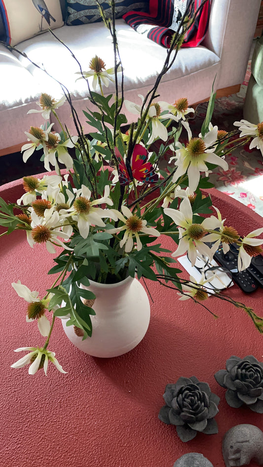 White Wildflower Arrangement with Pot