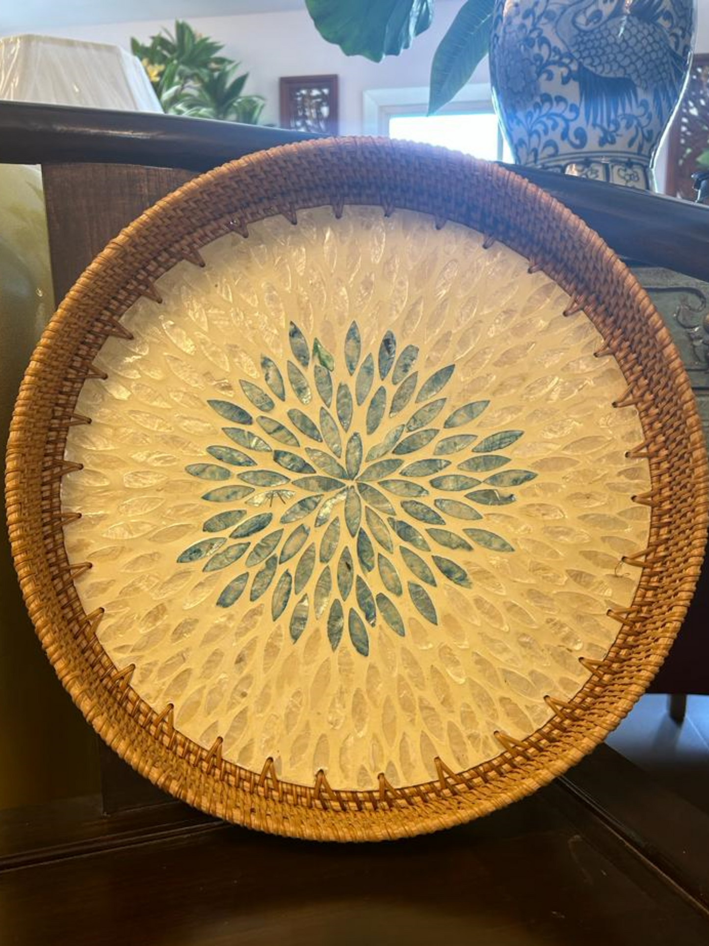 Bamboo & Shell Inlay Tray- Blue Burst