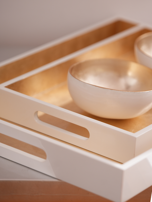 Lacquer White & Gold Tray