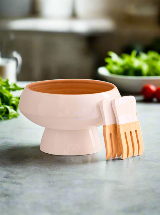 White Lacquer Salad Bowl with Spoons