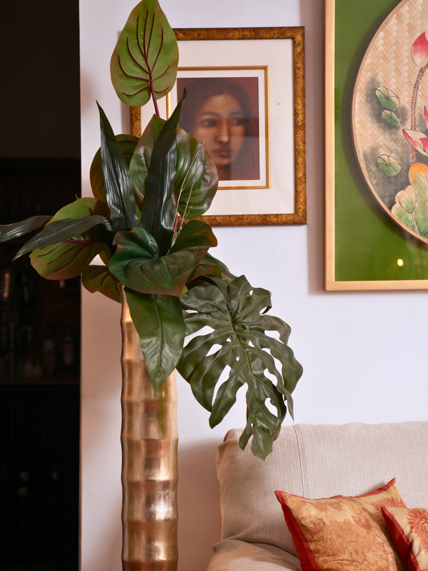 Silver Lacquer Tall Bamboo Vase