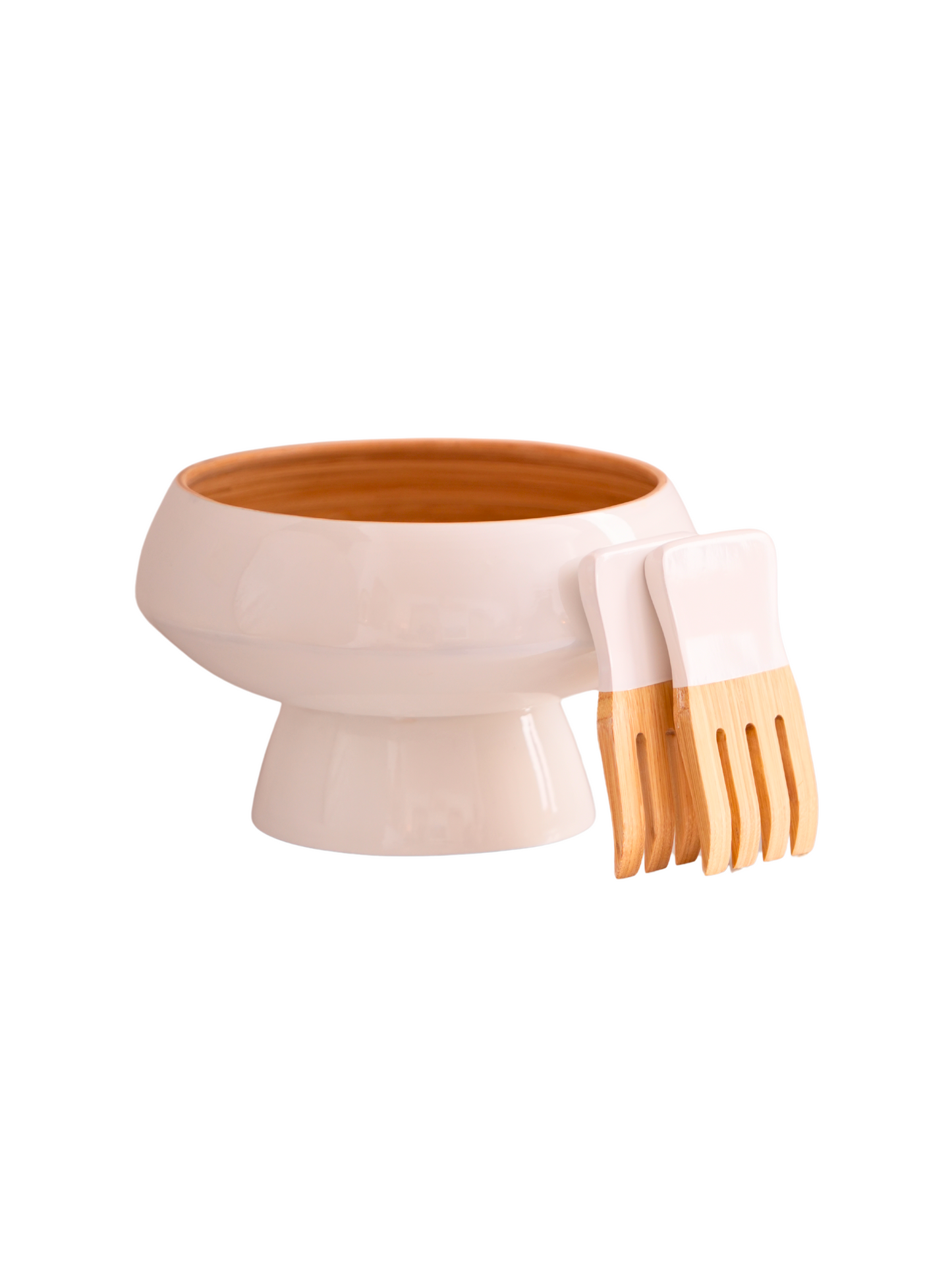 White Lacquer Salad Bowl with Spoons