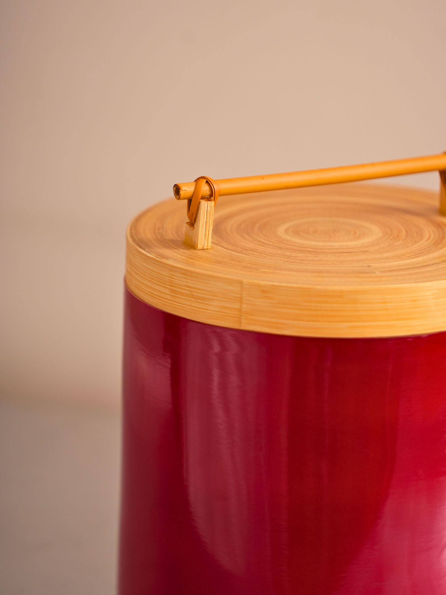 Red Lacquer & Bamboo Cannister