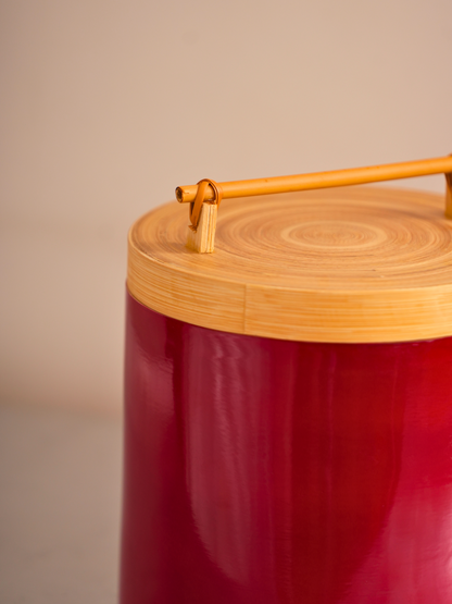 Red Lacquer & Bamboo Cannister