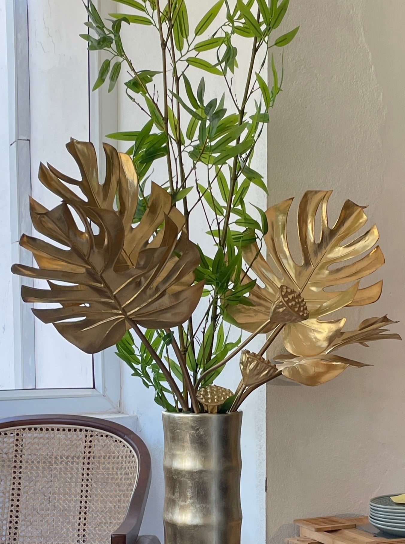 Gold Monstera Leaves & Lotus Pods